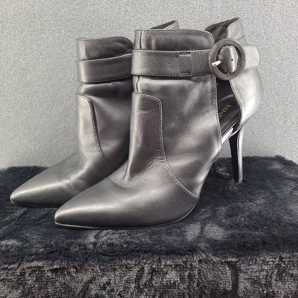 Nine West Taylinneo Ankle Boots Black Leather Point Toe Stiletto Womens 7M Heel